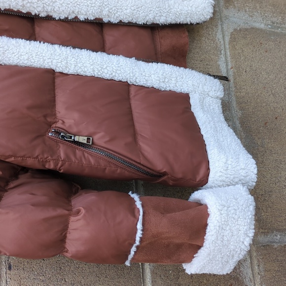 Tahari Selena Faux Shearling Trim Jacket Brown Medium - Picture 9 of 11